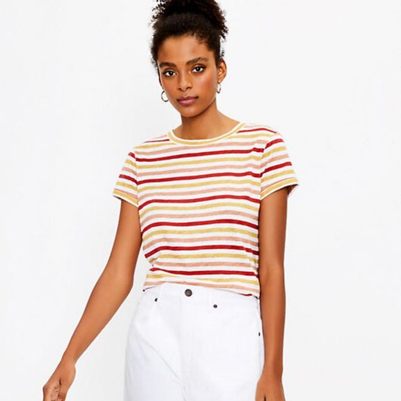 LOFT Striped Everyday Crew Neck Tee - Multicolor - XS - Picture 2 of 2
